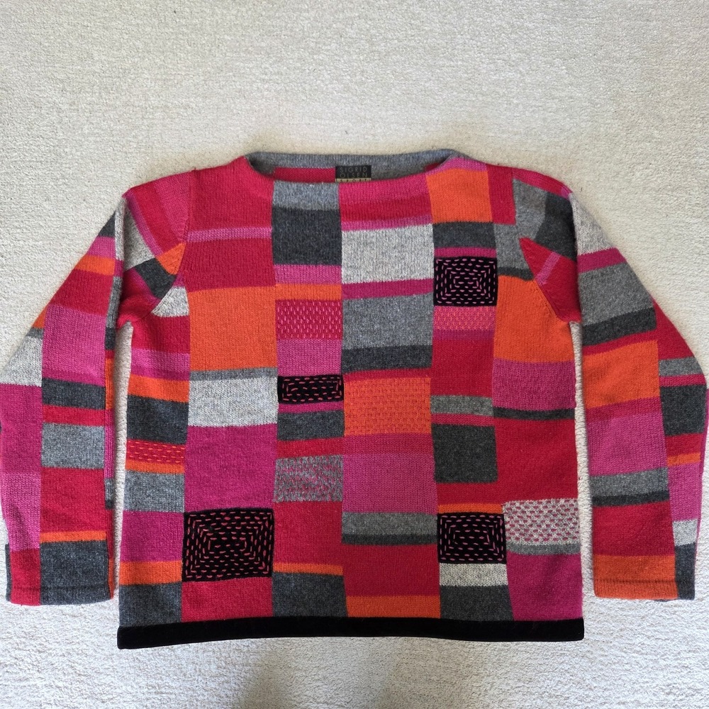 Vintage Sigrid Olsen Colorblock Patchwork 100% Wool Sweater Womens  Small 90s